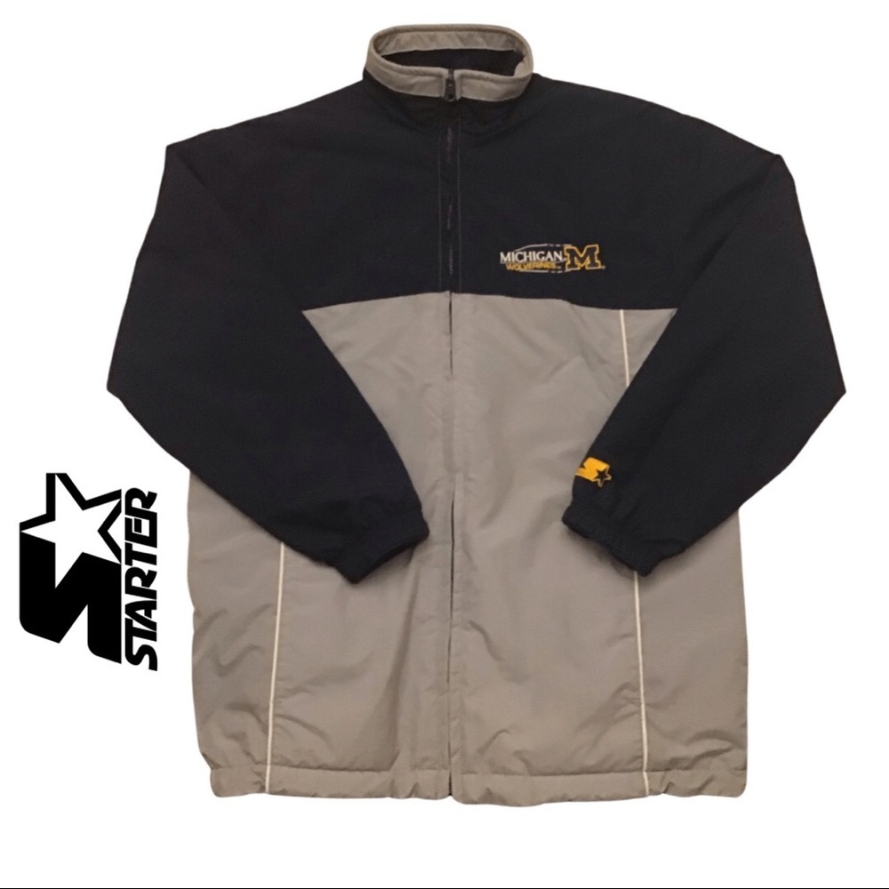 STARTER Cozy Reversible Michigan Wolverines Jacket Fleece Windbreaker Si…